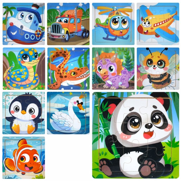 220917 Дерев'яна іграшка Пазли MD 1504 9дет, мікс видів (тварина, транспорт), кул., 11-11-0,5 см.