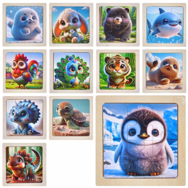 220918 Дерев'яна іграшка Пазли MD 1509 6дет,мікс видів(тварини,морські мешканці,птахи,динозавр)кул.