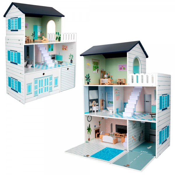 245047 Дерев'яна іграшка Будиночок MD 0748 60,8-29,5-в80см, 3 поверхи, меблі, в кор., 65-34,5-20,5см