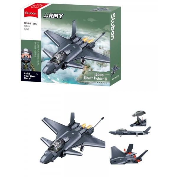 261720 Конструктор SLUBAN M38-B1556 літак, винищувач, 1:55, фігурка, 169 дет., кор., 28,5-23,5-5,5 см.