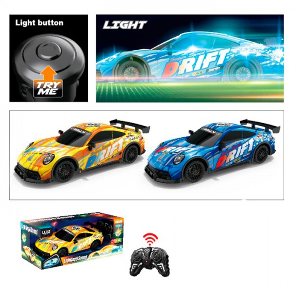 242387 Машина UJ99-P361 радіок.2,4GHz,1:16,небит.корпус,гум.кол,2кольори,муз.,світло,бат.,кор.,36-14-16,5см