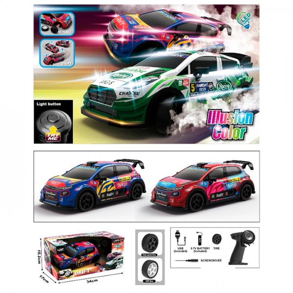 242388 Машина UJ99-PY386 радіок.2,4GHz,акум.,дрифт,дод.колеса,небит,корпус,4х4,USB,2кольори,кор.,34-15-16,5