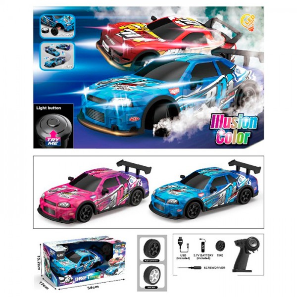 242389 Машина UJ99-PY387 радіок.2,4GHz,акум.,дрифт,дод.колеса,небит,корпус,4х4,USB,2кольори,кор.,34-15-16,5