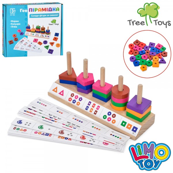 247866 Дерев'яна іграшка Пірамідка MD 1584 Склади фігури за схемою, навч(форми, кол,лічба)в кор-ці21-18,5см