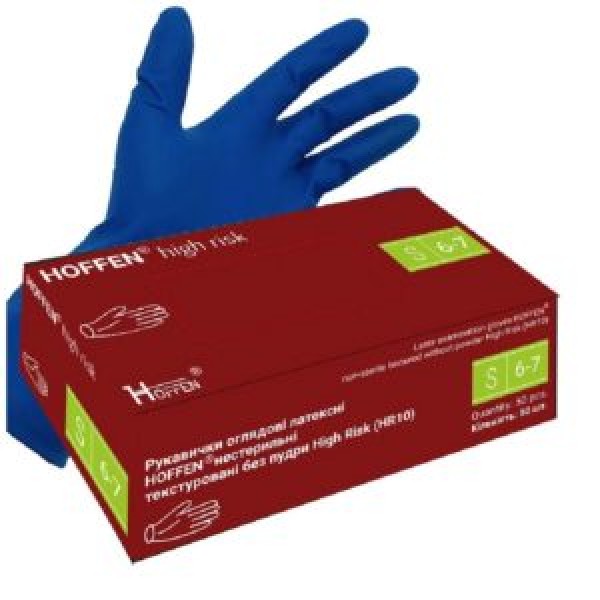 256306 Рукавички латексні S Hoffen 14.5г нестерильні текстуровані підвищенного ризику б/п 25пар/уп HFN-2114