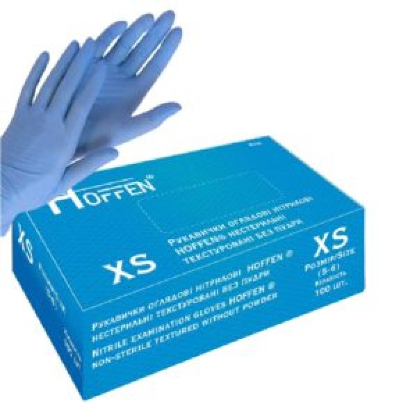256308 Рукавички нітрилові XS Hoffen 3.2г нестерильні текстуровані б/п 50пар/уп HFN-11301XS