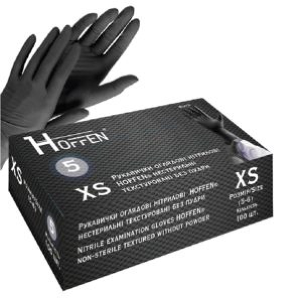 256309 Рукавички нітрилові XS Hoffen 5.0г нестерильні текстуровані б/п 50пар/уп HFN-13501XS