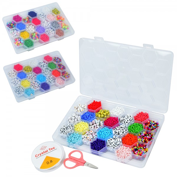 247722 Бісер 242-43 намистини (англ.літери, смайли), ножиці, 2 види, пенал, 20-13-2 см.