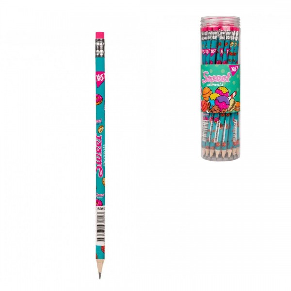 176635 Олівець Yes ч/гр круг. з ласт. в пл. тубі, 36шт/уп "Sweet Cream" бірюзовий