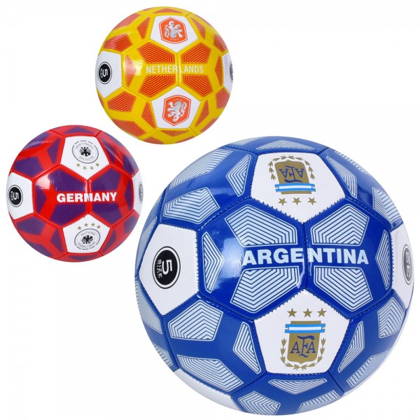 156633 М'яч футбольний EN 3317 розмір 5, ПВХ, 1,8мм, 340-360г, 3 види (країни), кул.