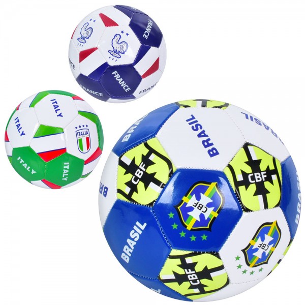 156821 М'яч футбольний EN 3319 розмір 5, ПВХ, 1,8мм, 340-360г, 3 види (країни), кул.