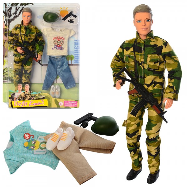 69542 Лялька з вбранням DEFA 8412 Кен, шарнірний, зброя, 2 види, лист, 25-32,5-5 см.